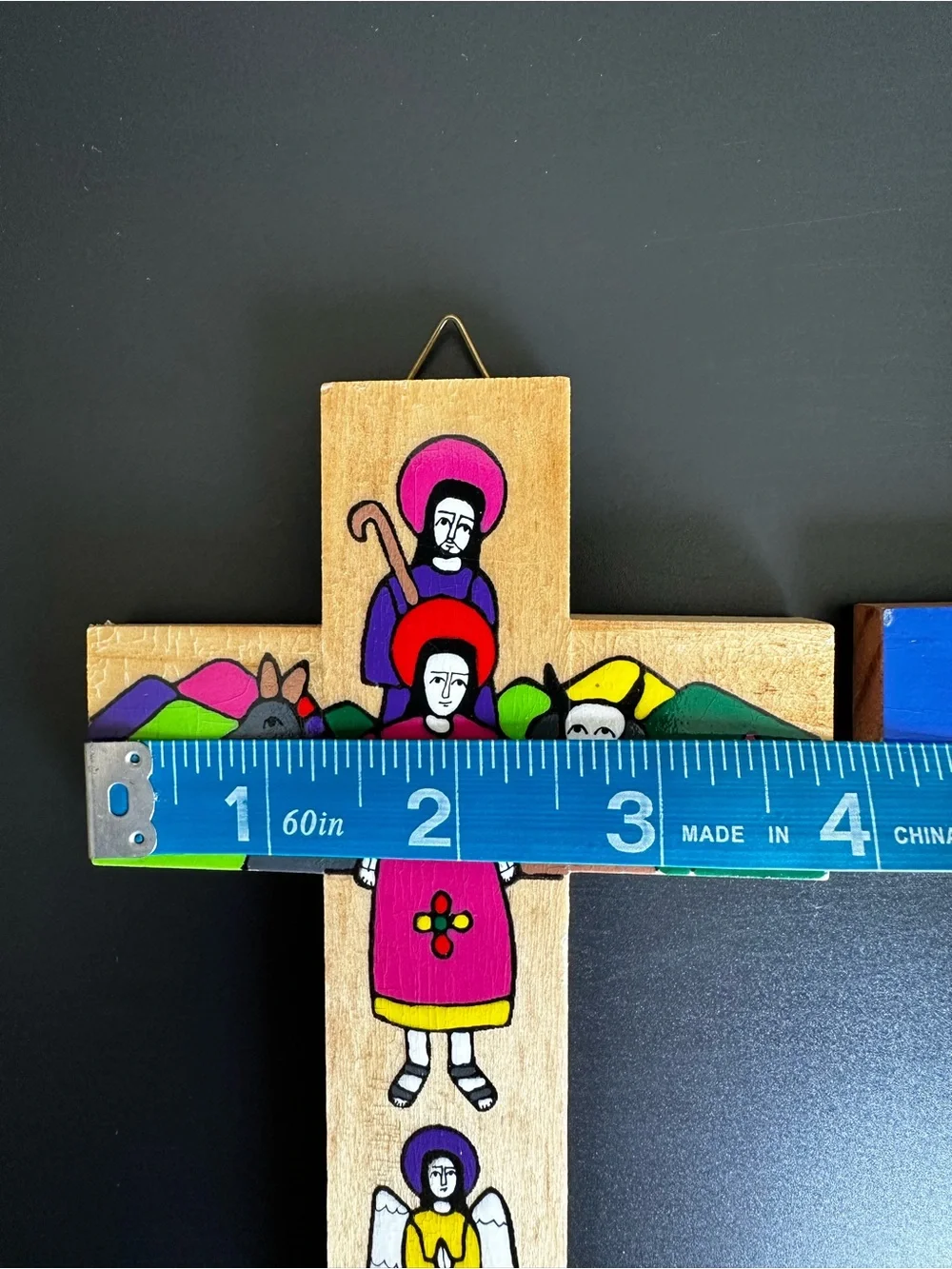 Vintage Christian Folk Art Crosses Set of 2 Painted Wood Jesus Angel Dove Decor